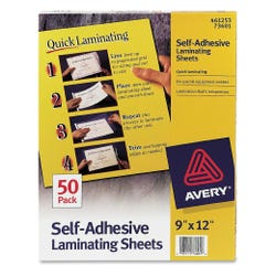 Avery Self-Adhesive Laminating Sheets, 9 x 12 Inches, Clear, Pack of 50, Item Number 1308290