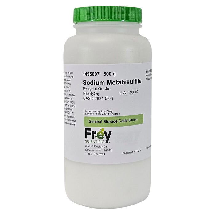 Frey Scientific Sodium Metabisulfite, White Granular Powder, Reagent Grade, 500 Gram