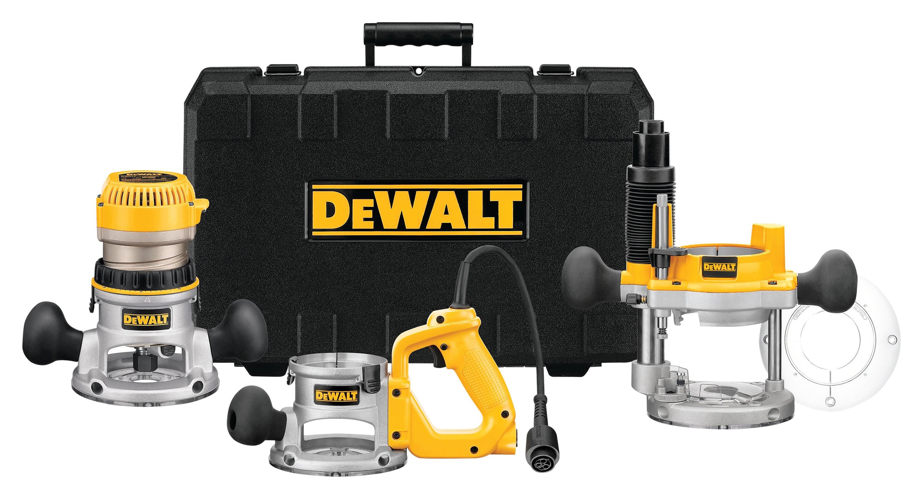 Woodworker's Dewalt DW618B3 3-Base Variable Speed Router Kit, 2-1/2 in Stroke, 2-1/4 HP, Aluminum, Pack of 3