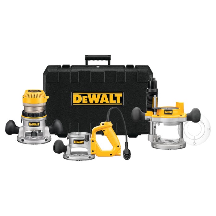 Woodworker's Dewalt DW618B3 3-Base Variable Speed Router Kit, 2-1/2 in Stroke, 2-1/4 HP, Aluminum, Pack of 3