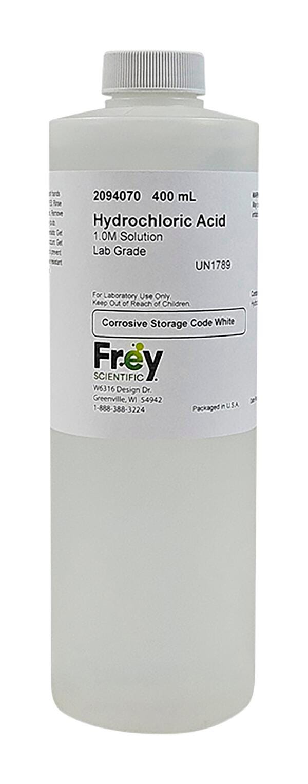 Frey Scientific Hydrochloric Acid, 1.0M Solution, Lab Grade, 400mL Item Number 2094070