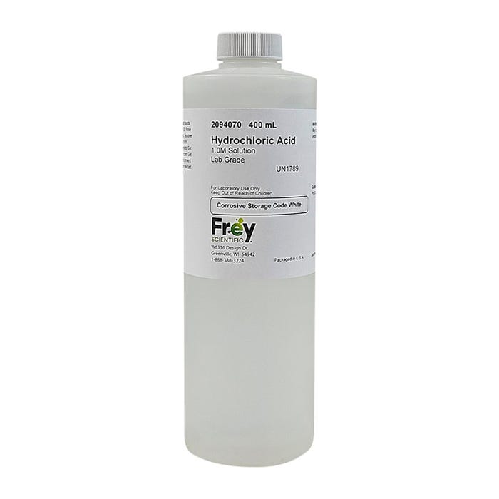 Frey Scientific Hydrochloric Acid, 1.0M Solution, Lab Grade, 400mL