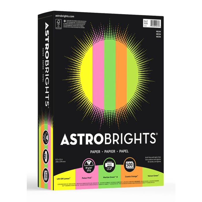 Astrobrights Colored Paper, 8-1/2 x 11 Inches, Assorted Neon, Pack of 500
