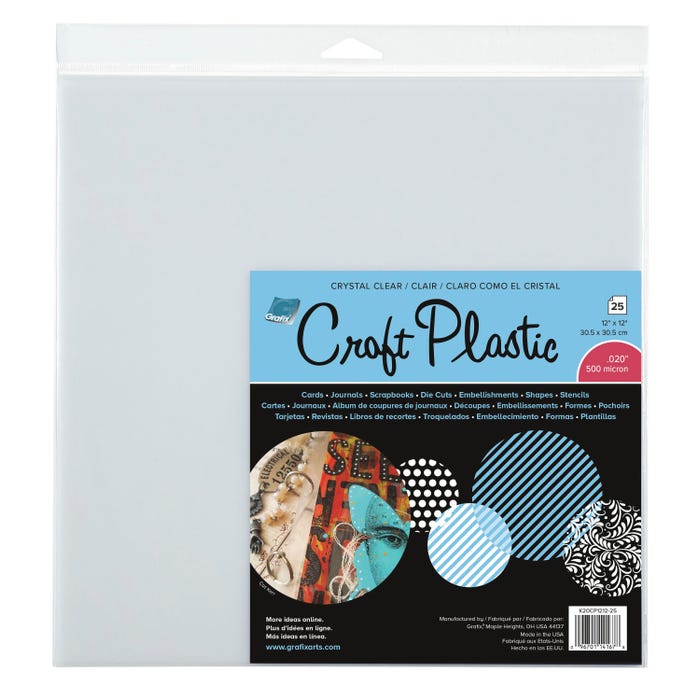 Grafix Craft Plastic, 12 x 12 Inches, 1/50 Inch Thickness, Clear, Pack of 25