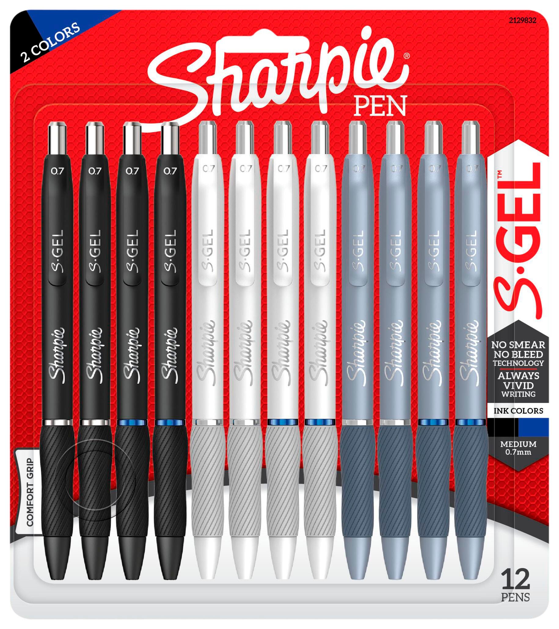 Sharpie S-Gel, Gel Pens, Medium Point, 0.7mm, Black and Blue Gel Ink Pens, Pack of 12, Item Number 2090631
