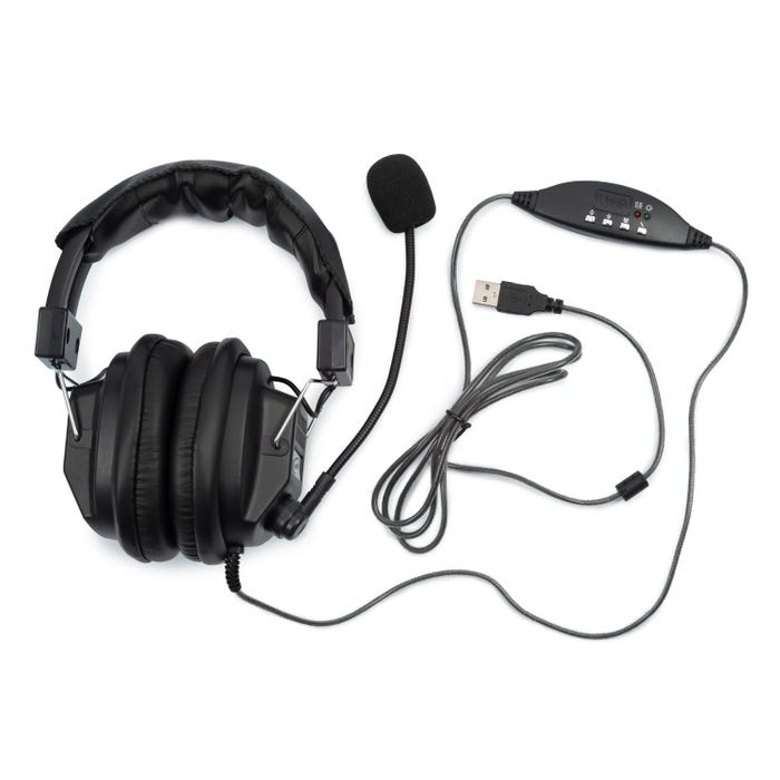 Califone 3068MUSB Over-Ear Stereo Headset with Gooseneck Microphone and Inline Volume Control, USB Plug, Black