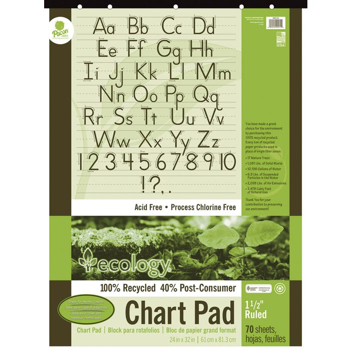 Ecology Recycled Chart Pad, 1-1/2 Inch Ruled, 32 x 24 Inches, 70 Sheets
