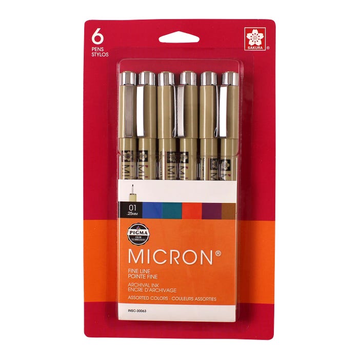 Sakura Pigma Micron Non-Toxic Waterproof Permanent Marker, Assorted Color, Pack of 6