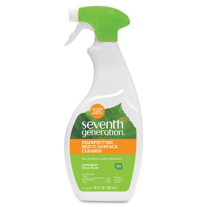 Seventh Generation Disinfecting Cleaner, 26oz Spray, Lemongrass Citrus Scent, Carton of 8