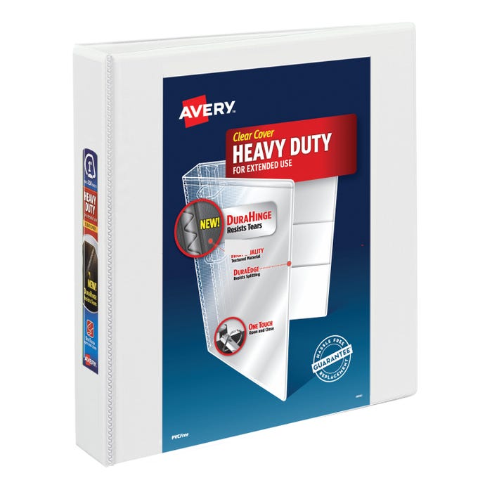 Avery DuraHinge Heavy Duty View Binder, 1-1/2 Inch, EZD Ring, White