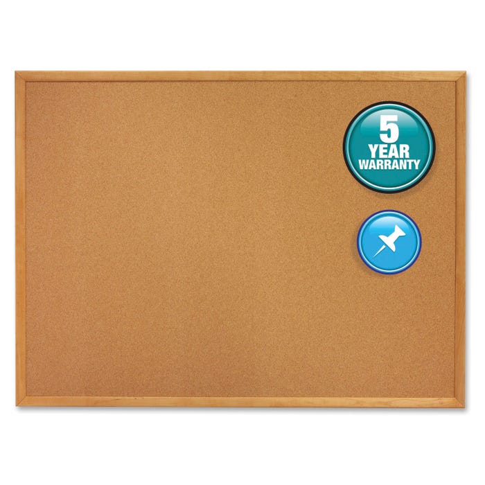 Quartet Resilient Bulletin Board with Brackets, 60 x 36 Inches, Cork, Oak Frame, Natural, Horizontal/Vertical Mount