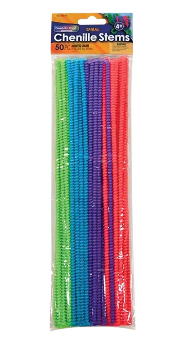 Creativity Street Spiral Chenille Stems, 12 Inches, Assorted Colors, Set of 50 Item Number 2006751