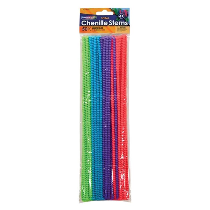 Creativity Street Spiral Chenille Stems, 12 Inches, Assorted Colors, Set of 50