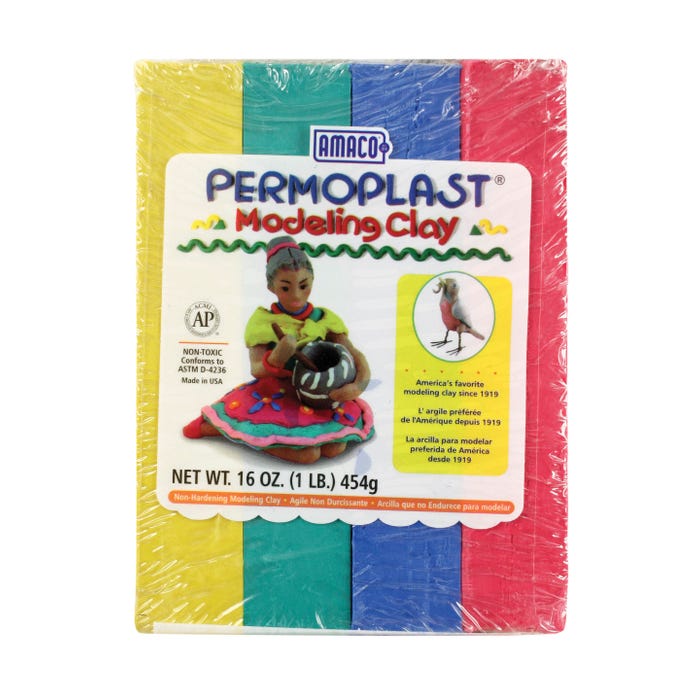 AMACO Permoplast Non-Toxic Modeling Clay Set, 1 Pound, Assorted Colors, Set of 4