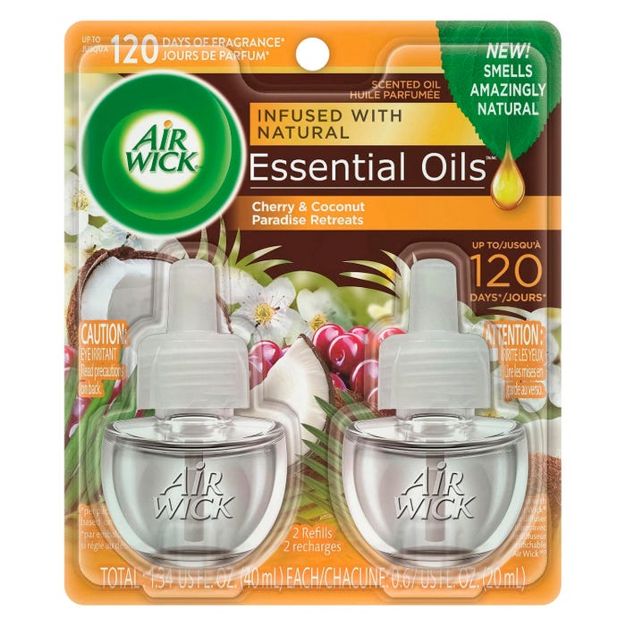 Air Wick Scented Oils Refill, 0.67 Ounce, Cherry & Coconut Paradise Retreat, Pack of 2