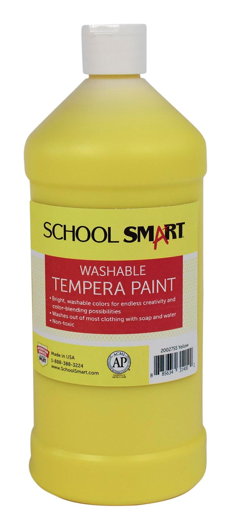 School Smart Washable Tempera Paint, Yellow, 1 Quart Bottle Item Number 2002755
