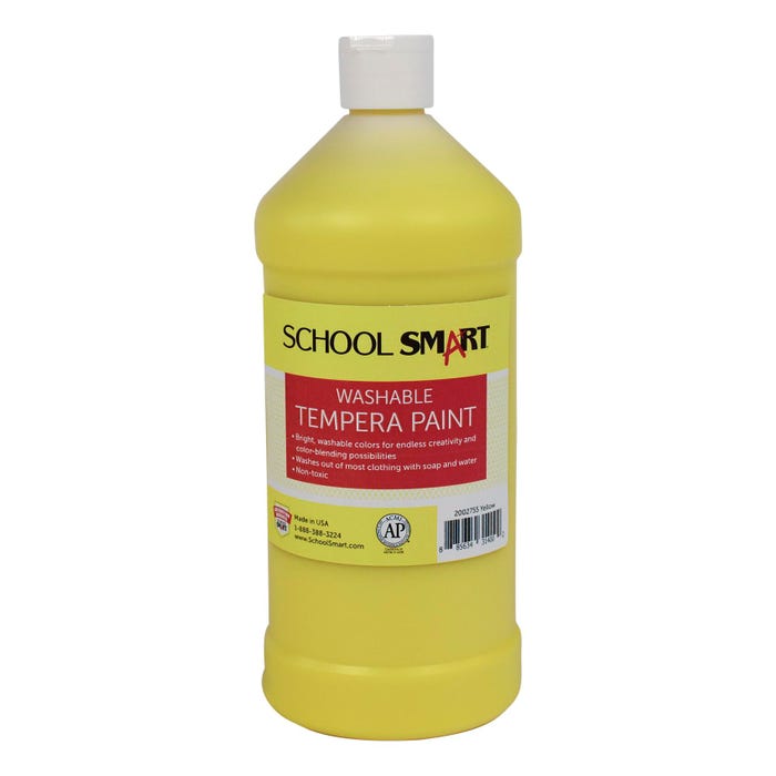 School Smart Washable Tempera Paint, Yellow, 1 Quart Bottle