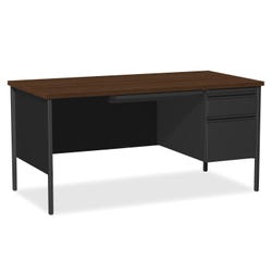 Lorell Walnut Laminate Fortress Series, Right Pedestal Desk, 66 x 30 x 29-1/2 Inches, Walnut/Black
