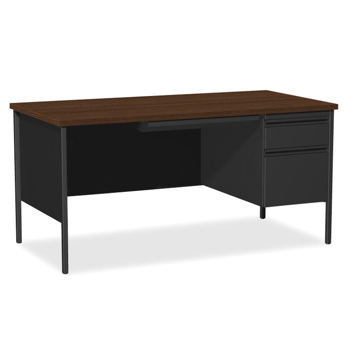 Lorell Walnut Laminate Fortress Series, Right Pedestal Desk, 66 x 30 x 29-1/2 Inches, Walnut/Black