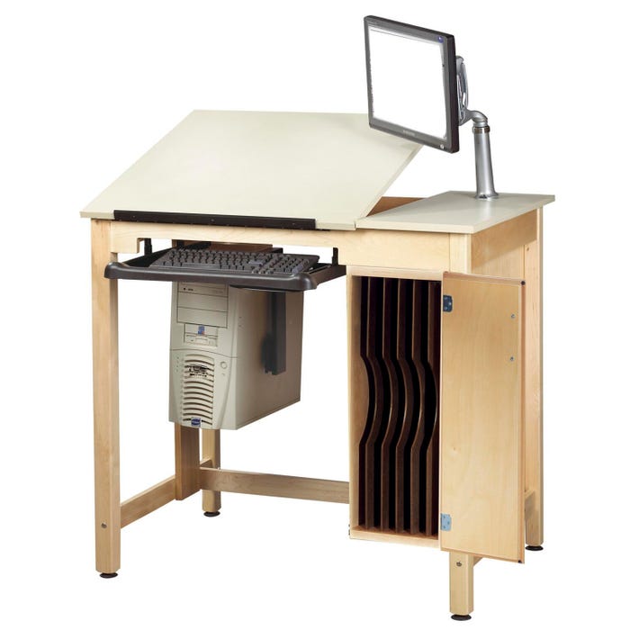 Diversified Spaces Draftsman Drawing Table, 42 x 30 x 39-3/4 Inches, Almond Plastic Laminate Top and Vertical Storage Box