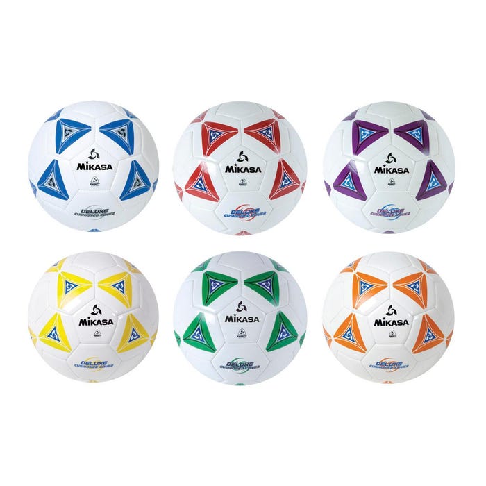 Mikasa Size 5 Deluxe Cushioned Soccer Ball, Ages 12 and Up, 27 Inch Diameter, Set of 6, Assorted Colors