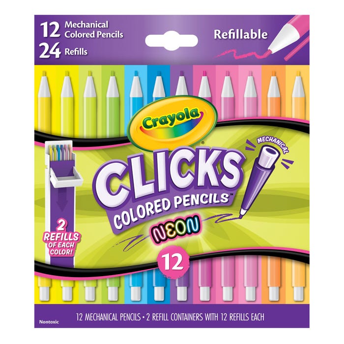 Crayola Clicks Mechanical Colored Pencils, Assorted Neon Colors, Pack of 12