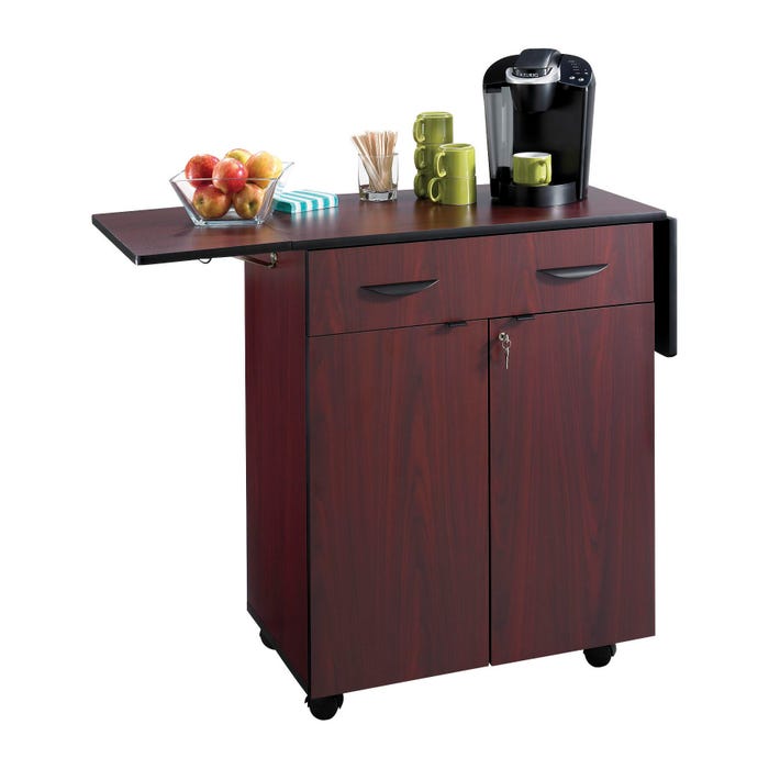 Safco Mobile Hospitality Service Cart, 56-1/4 in W X 20-1/2 in D X 38-3/4 in H, Wood, Black, Mahogany, 4 Wheel
