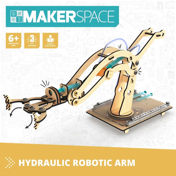 Engino MAKERSPACE Hydraulic Robotic Arm, Wooden