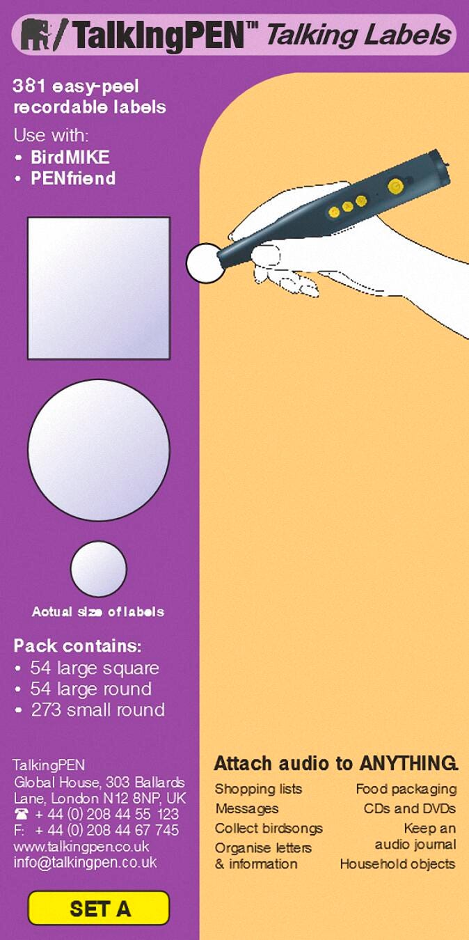 Mantra Lingua TalkingPEN Talking Labels, Set A, 318 Labels, Item Number 2024442