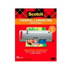 Scotch Thermal Laminating Pouch, 8-9/10 x 11-2/5 Inches, 5 mil Thick, Pack of 50, Item Number 1494665