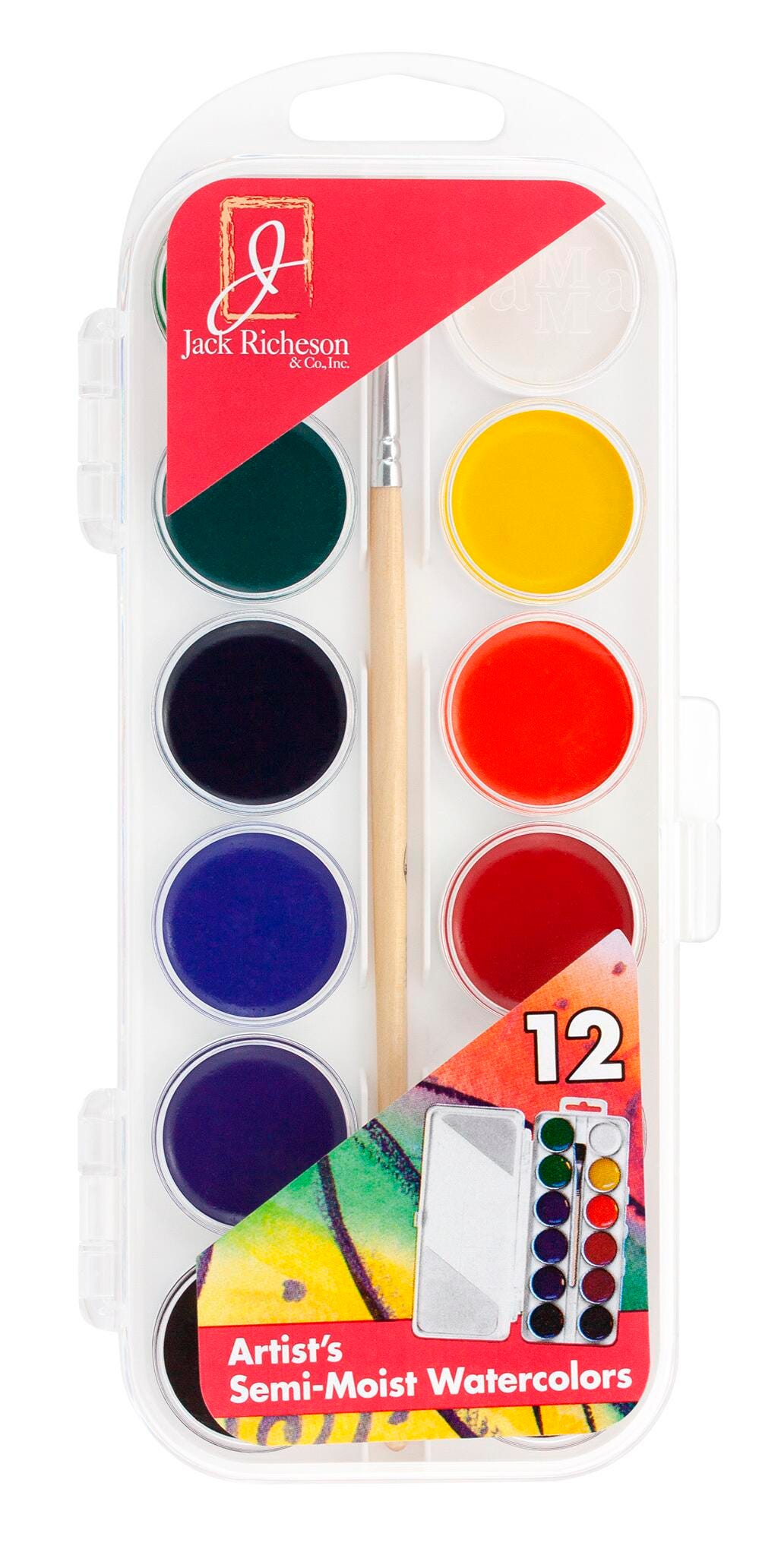 Jack Richeson Non-Toxic Semi-Moist Artists Watercolor Paint, 12 Assorted Vibrant ColorS, Item Number 1439137