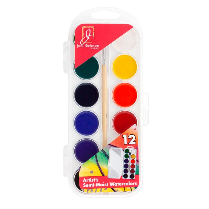 Jack Richeson Non-Toxic Semi-Moist Artists Watercolor Paint, 12 Assorted Vibrant ColorS