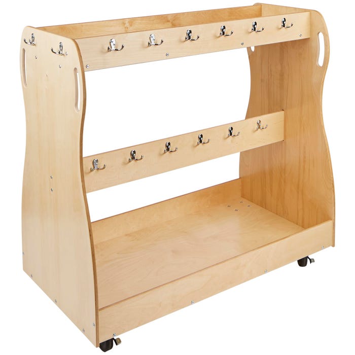 Childcraft Mobile Backpack Cart, 28 Hooks, Wooden, 49-3/4 x 26-1/2 x 49 Inches