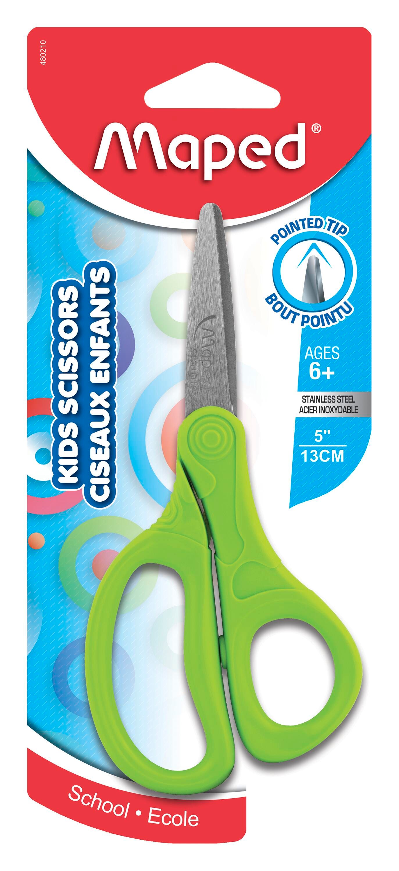 Maped Essential Kid Scissors, 5 Inches, Pointed Tip, Assorted Colors, Item Number 2005539