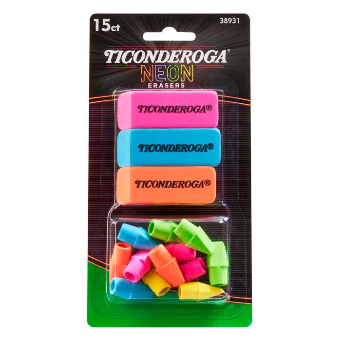 Ticonderoga Neon Erasers, Assorted Colors, Set of 15