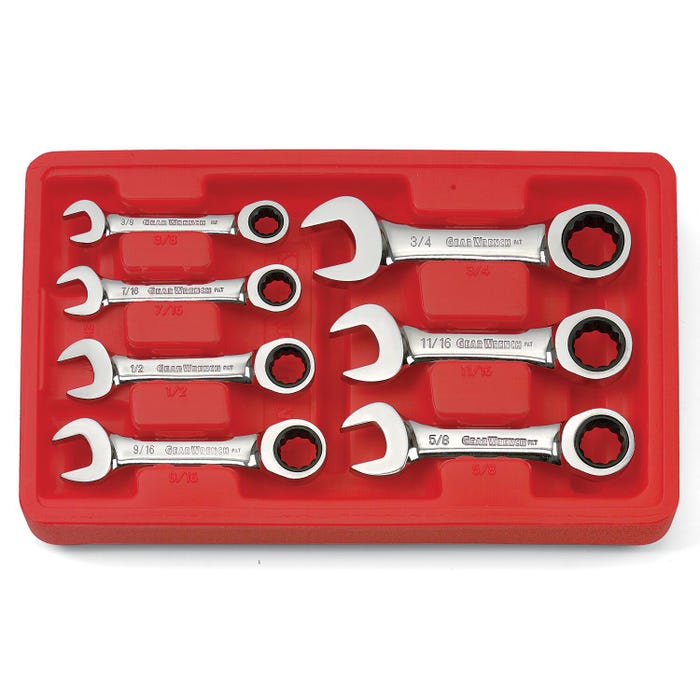 Gearwrench 7-Piece Stubby Ratcheting Combination Wrench Set - SAE, Set of 7