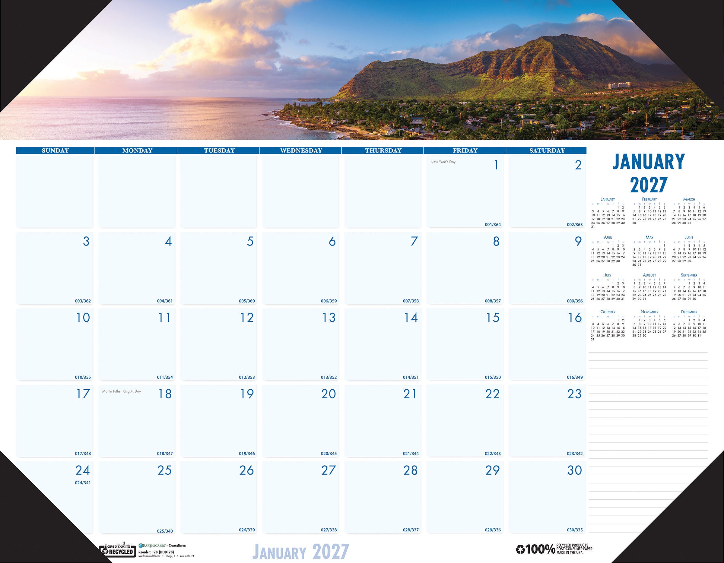 Image for House of Doolittle Compact Desk Pad Calendar, January to December 2027, 18-1/2 x 13 Inches, Earthscapes Coastline from School Specialty