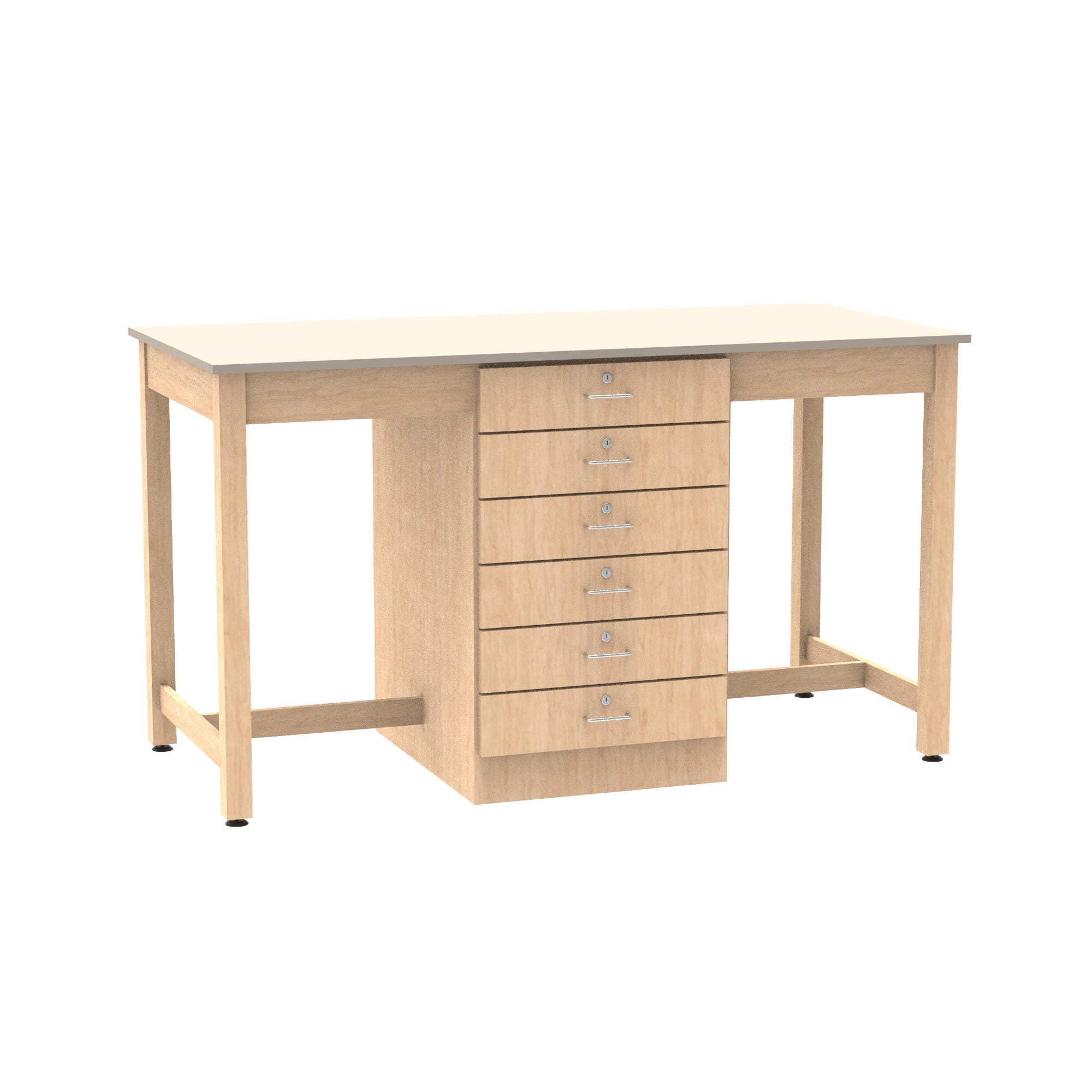 Image for Diversified Woodcrafts 2 Person Drafting Table, 70 x 32-1/2 x 39-3/4 Inches, 6 Drawer, Maple from School Specialty