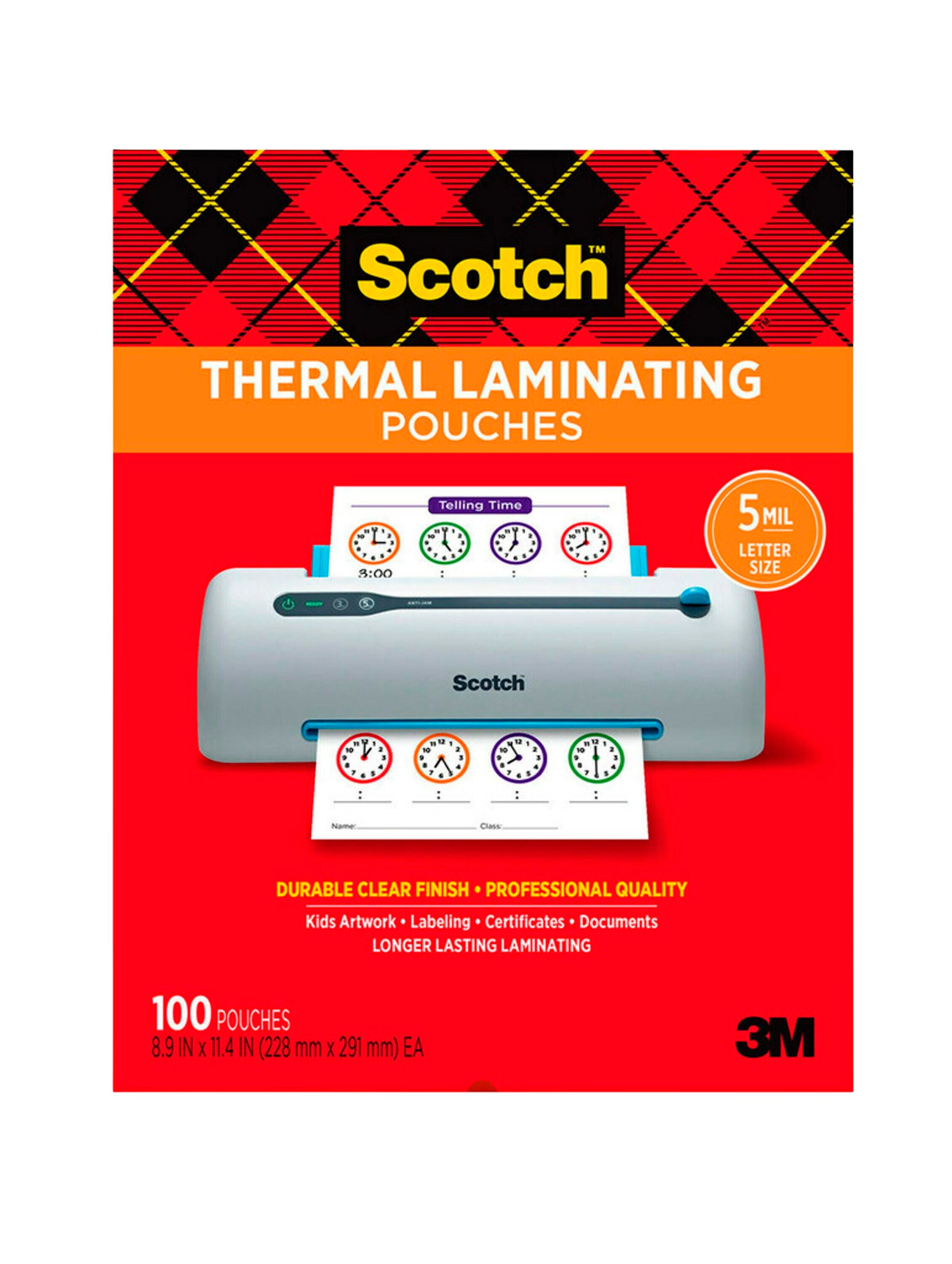 Image for Scotch Thermal Laminating Pouch, 9 x 11-1/2 Inches, 5 mil Thick, Pack of 100 from School Specialty