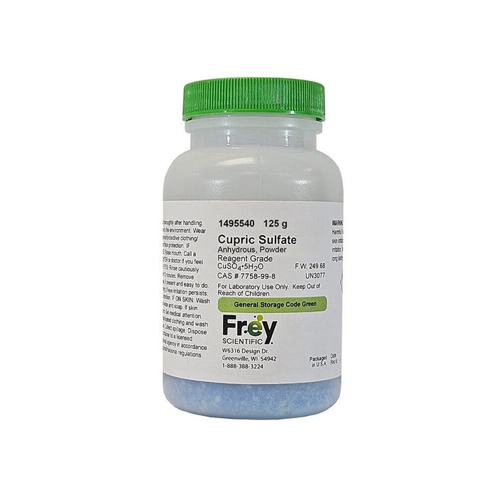 Frey Scientific Cupric Sulfate Anhydrous, White Powder, Reagent Grade, 125 Grams