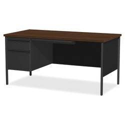 Lorell Walnut Laminate Fortress Series, Left Pedestal Desk, 66 x 30 x 29-1/2 Inches, Walnut/Black