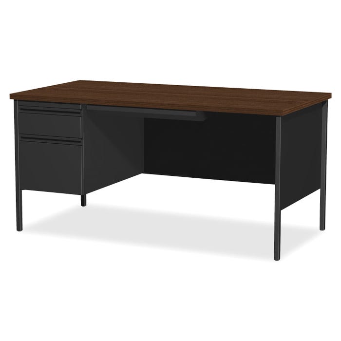 Lorell Walnut Laminate Fortress Series, Left Pedestal Desk, 66 x 30 x 29-1/2 Inches, Walnut/Black