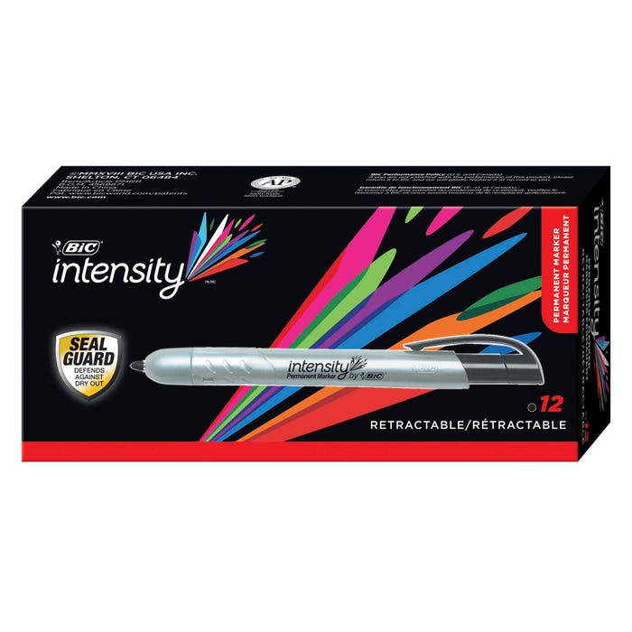 BIC Intensity Retractable Permanent Markers, Fine Point, Black, Pack of 12