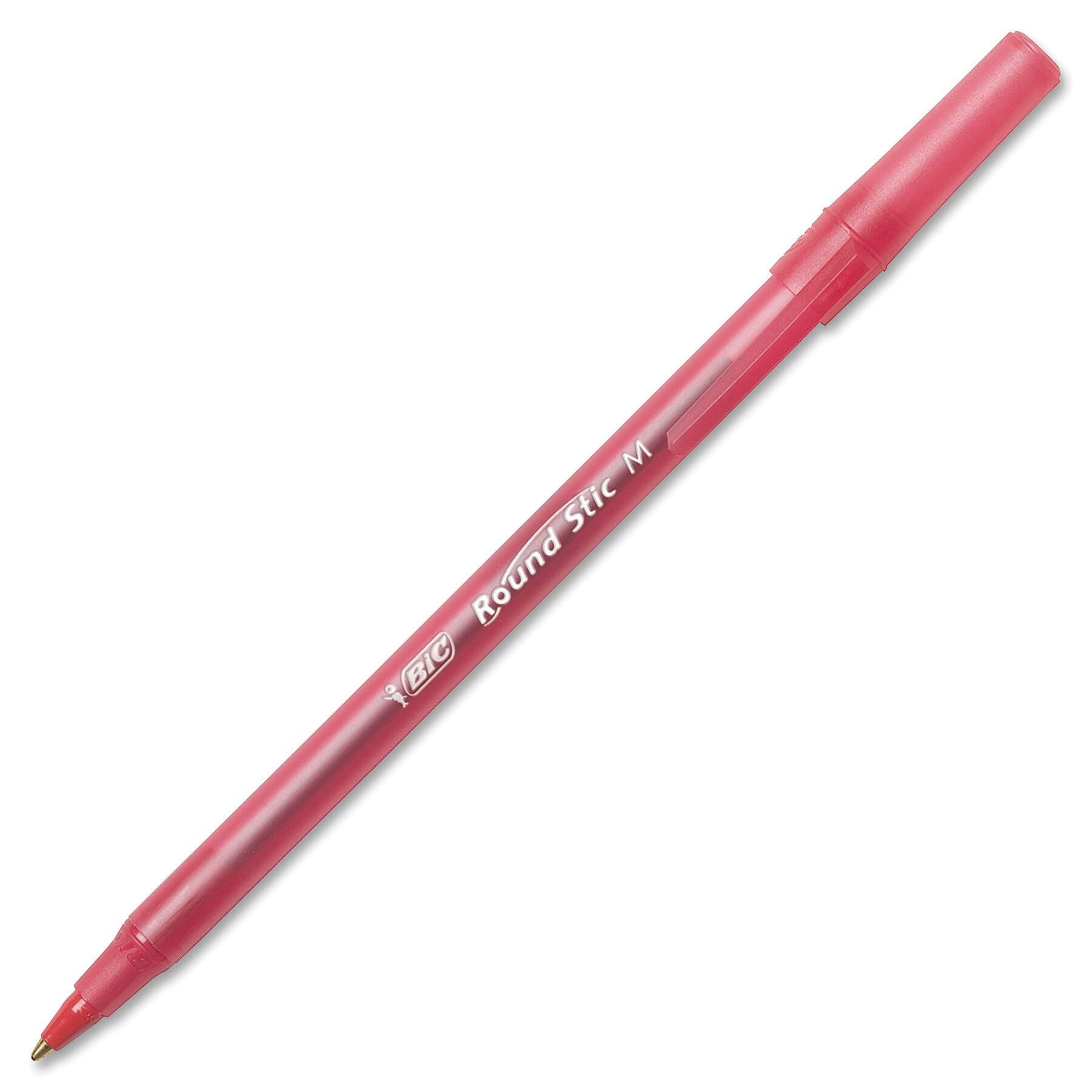 BIC Round Stic Ballpoint Pen, 1 mm Medium Tip, Red Ink, Pack of 12 027466