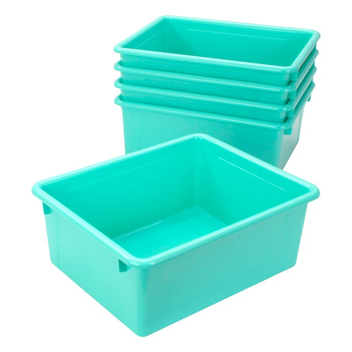 School Smart Deep Storage Bins, Letter Size, 10-3/4 x 13-3/8 x 5-1/4 Inches, Teal, Pack of 5