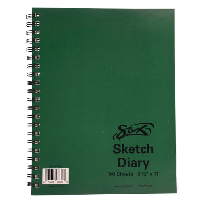 Sax Sulphite Spiral Binding Artists Sketch Diary, 50 lbs, 8-1/2 x 11 Inches, 100 Sheets, White