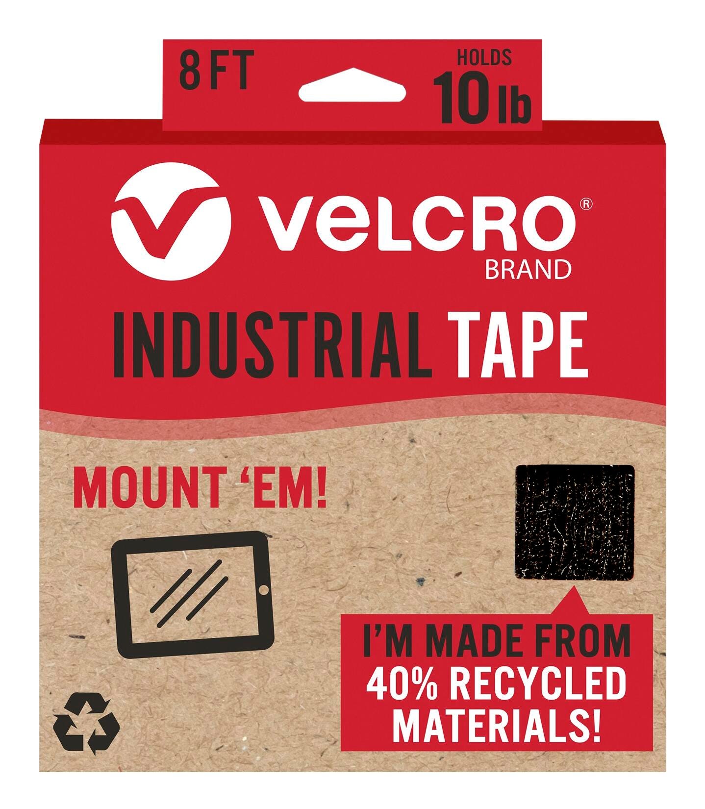 VELCRO Brand ECO Collection Industrial Strength Mounting Tape Roll, 1-7/8 Inch X 8 Feet, Black, Item Number 2102637