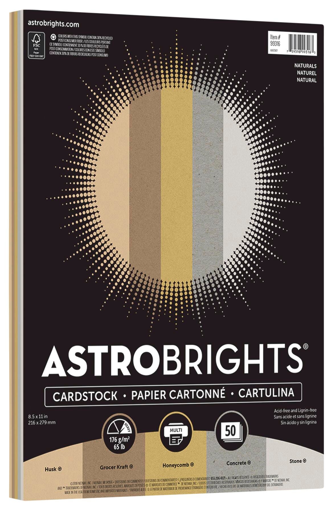 Astrobrights Cardstock, 8-1/2 x 11 Inches, Assorted Naturals, 50 Sheets Item Number 1537331
