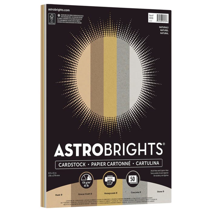 Astrobrights Cardstock, 8-1/2 x 11 Inches, Assorted Naturals, 50 Sheets