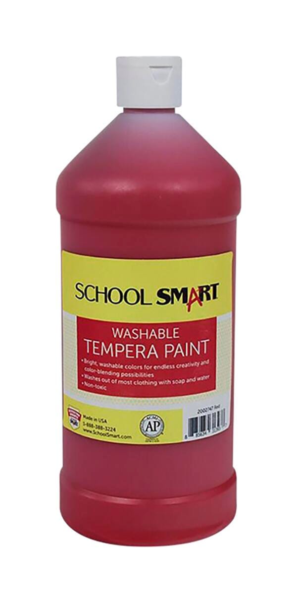 School Smart Washable Tempera Paint, Red, 1 Quart Bottle Item Number 2002747